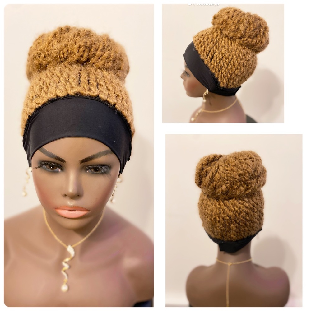 Handmade Bun Afro kinky twist braid/headband wig.